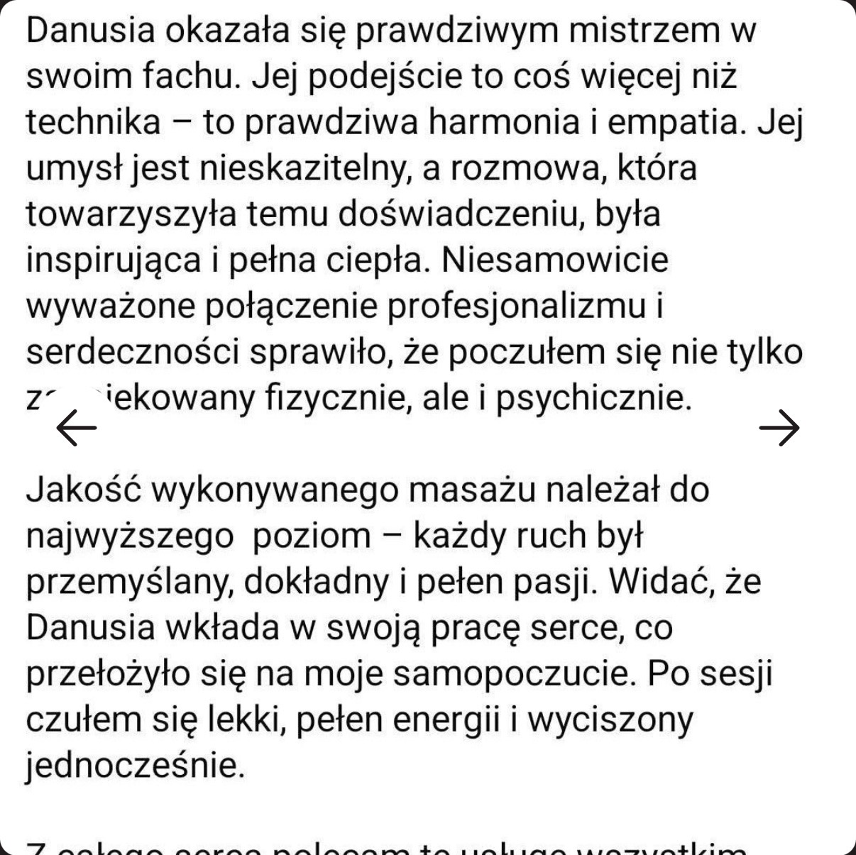 Oryginalny zrzut opinii o profesjonalizmie i empatii Danuty